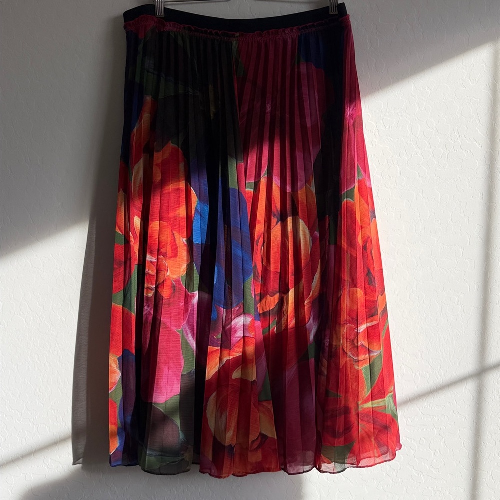 Ted Baker Evola floral-print pleated recycled-polyester midi skirt Sz 12
